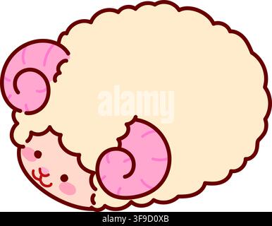 Cute and round simple fluffy sheep illustration outlined Stock Vector