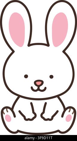 Outlined simple and cute bunny sitting Stock Vector