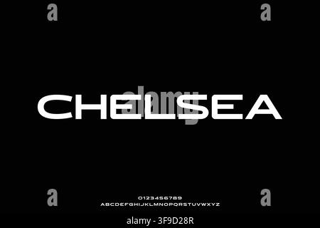 Modern expanded sans serif alphabet display font vector illustration Stock Vector