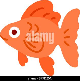 Cute flat orange color goldfish Stock Vector