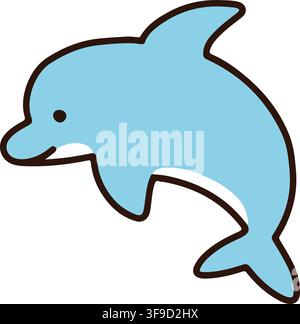 Cute and simple pastel blue dolphin with outlines Stock Vector