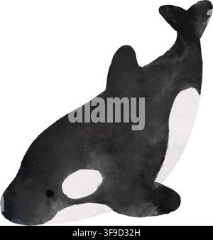 Cute killer whale watercolor illustration Stock Vector