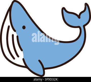 Simple and adorable illustration of big blue whale with outlines Stock Vector