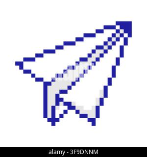 Pixel Art Paper Plane Isolated on White Background. Vector illustration Stock Vector
