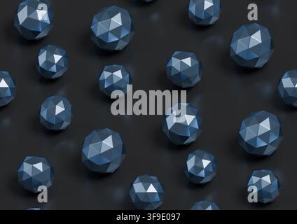 Seamless pattern of bright blue icospheres. 3D illustration. Stock Photo