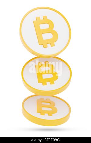 Bitcoins floating in the air isolated on a white background. 3D illustration. Stock Photo