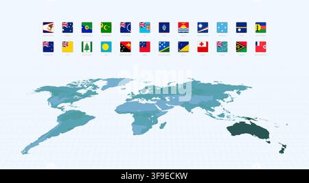 Set of Square Flags of Oceanian Countries, Alphabetically Sorted. Square Flag Icons Collection. Stock Vector