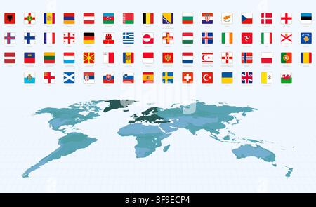 Set of Square Flags of European Countries, Alphabetically Sorted. Square Flag Icons Collection. Stock Vector