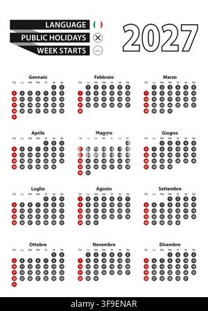 Italian Italy calendar 2027 planner with week numbers year at a glance ...