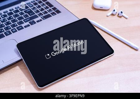 Google AI Studio app logo on an Apple iPad screen. Stock Photo