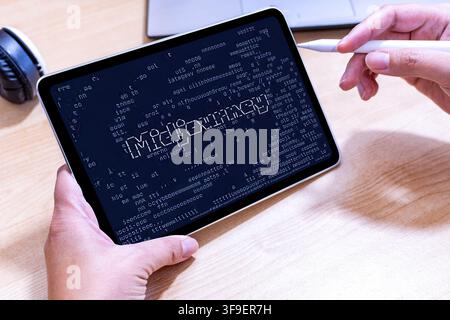 Midjourney interface on an Apple iPad screen. Stock Photo
