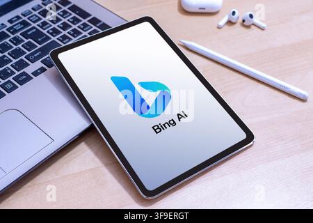 Bing app on an Apple iPad screen. Stock Photo