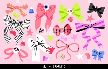 Cute Halloween Bow Collection on Pink Background Stock Vector