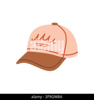 Soft pink and brown baseball cap vector illustration. Trendy summer active headwear isolated on white background Stock Vector
