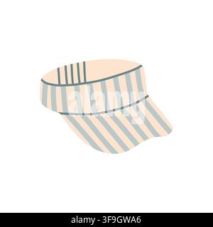 Blue grey and cream striped sun visor hat vector illustration. Classic summer beach visor cap isolated on white background Stock Vector