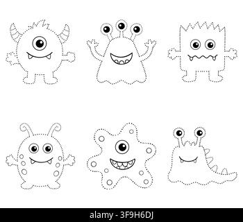 Cute dotted doodle monster set. Stock Vector