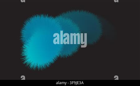 Abstract dark backdrop featuring vibrant blue furry spheres in a fluid dynamic motion for modern cover and poster art. Stock Vector