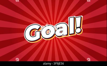 Comic style goal text banner with dynamic red sunburst background for sports victory celebrations, achievements, and energetic design projects. Stock Vector