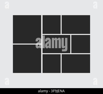 Clean photo collage template with multiple blank rectangular grid frames to organize your pictures, memory albums, or portfolio showcase seamlessly. Stock Vector