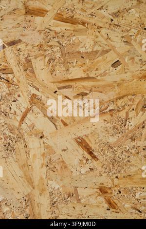 Vertical texture background oriented strand board OSB panel with natural brown wood particles Stock Photo