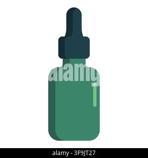 Green glass dropper bottle icon for cosmetic essential oil serum and medical liquid treatment packaging Stock Vector
