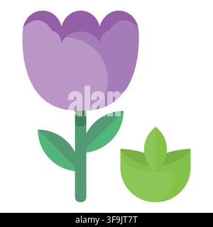 Purple tulip flower blooming with green leaves in garden spring plant icon illustration Stock Vector
