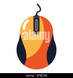 Orange and black wired computer mouse device icon for PC tech hardware and office work accessory Stock Vector