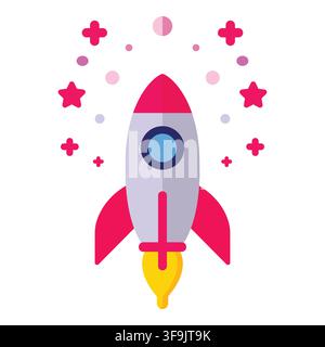 Rocket spaceship launching with spark stars icon for business startup technology project and space explore Stock Vector