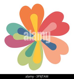 Colorful retro stylized floral shape icon with layered multicolored petals for creative art design Stock Vector