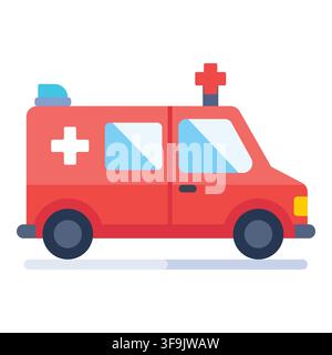 Red ambulance vehicle flat icon for emergency medical service and healthcare transport Stock Vector