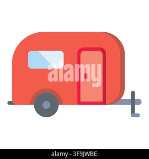 Red camper trailer caravan flat icon for outdoor camping trip and road travel lifestyle Stock Vector