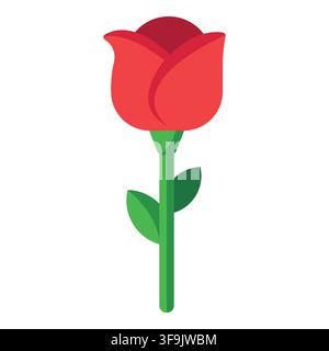 Red rose flower with green stem and leaves icon vector illustration isolated on white background Stock Vector