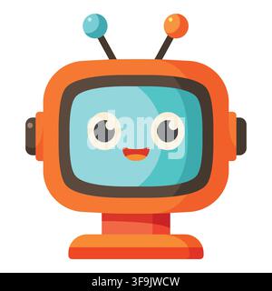 Cute robot head mascot with smiling face screen vector illustration isolated on white background Stock Vector