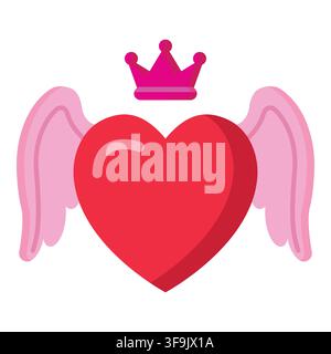 Red heart with angel wings and pink crown icon vector illustration isolated on white background Stock Vector