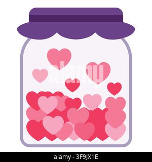 Glass jar filled with pink hearts icon vector illustration isolated on white background Stock Vector