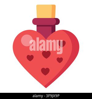 Heart shaped love potion glass bottle icon vector illustration isolated on white background Stock Vector