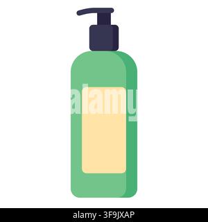 Green pump bottle with a light yellow label for cosmetic or hygiene products Stock Vector