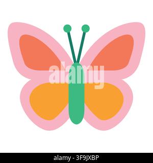 Stylized butterfly illustration with pink, orange, and yellow wings on a white background Stock Vector
