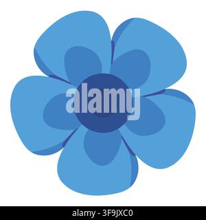 Stylized blue flower with dark center and five petals on white background Stock Vector