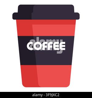 Red and black disposable coffee cup with the word coffee printed on it Stock Vector