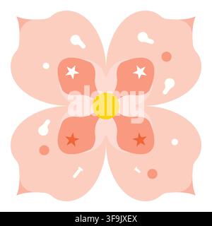 Stylized pink cherry blossom with yellow center and white accents on petals Stock Vector