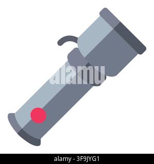 Simple flat icon of a gray flashlight with a red button and a curved handle Stock Vector