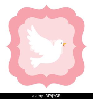 Elegant white dove with pink decorative frame, symbolizing peace and purity Stock Vector