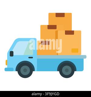 Blue flat design truck carrying stacked cardboard boxes for delivery services Stock Vector