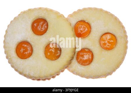 Linzer Augen, traditional Austrian jam-filled shortbread cookies, isolated on white background Stock Photo