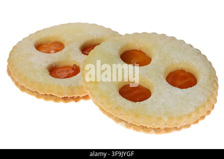 Linzer Augen, traditional Austrian jam-filled shortbread cookies, isolated on white background Stock Photo