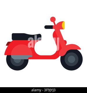 Vibrant red retro scooter with black seat and yellow headlight on white background Stock Vector