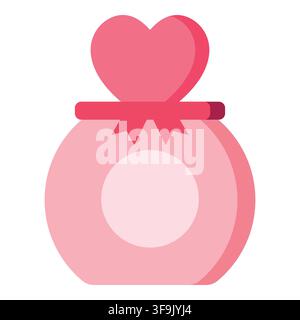 Pink perfume bottle with heart shaped cap and ribbon icon vector illustration isolated on white background Stock Vector