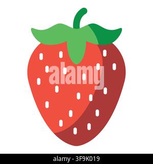 Stylized red strawberry with green leaves and white seeds, isolated on white background Stock Vector