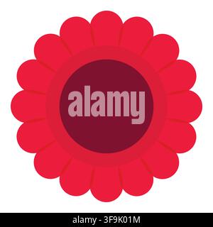 Stylized red flower with a dark center and radiating petals on a white background Stock Vector